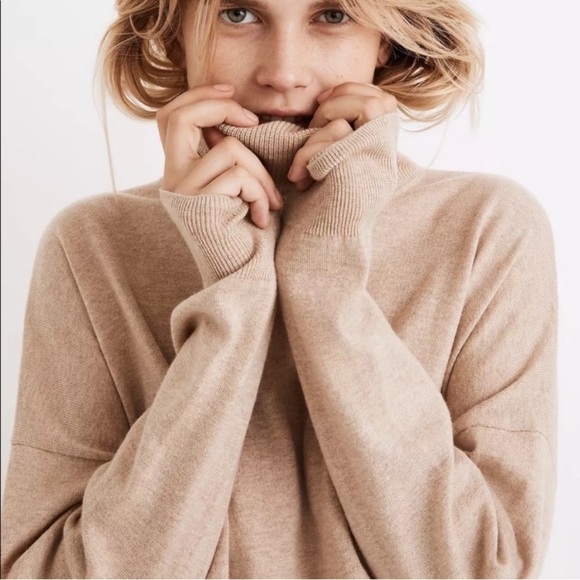 Madewell Wool Cotton Blend Brookhaven Turtleneck Sweater Cream Tan Size XL - Picture 5 of 12